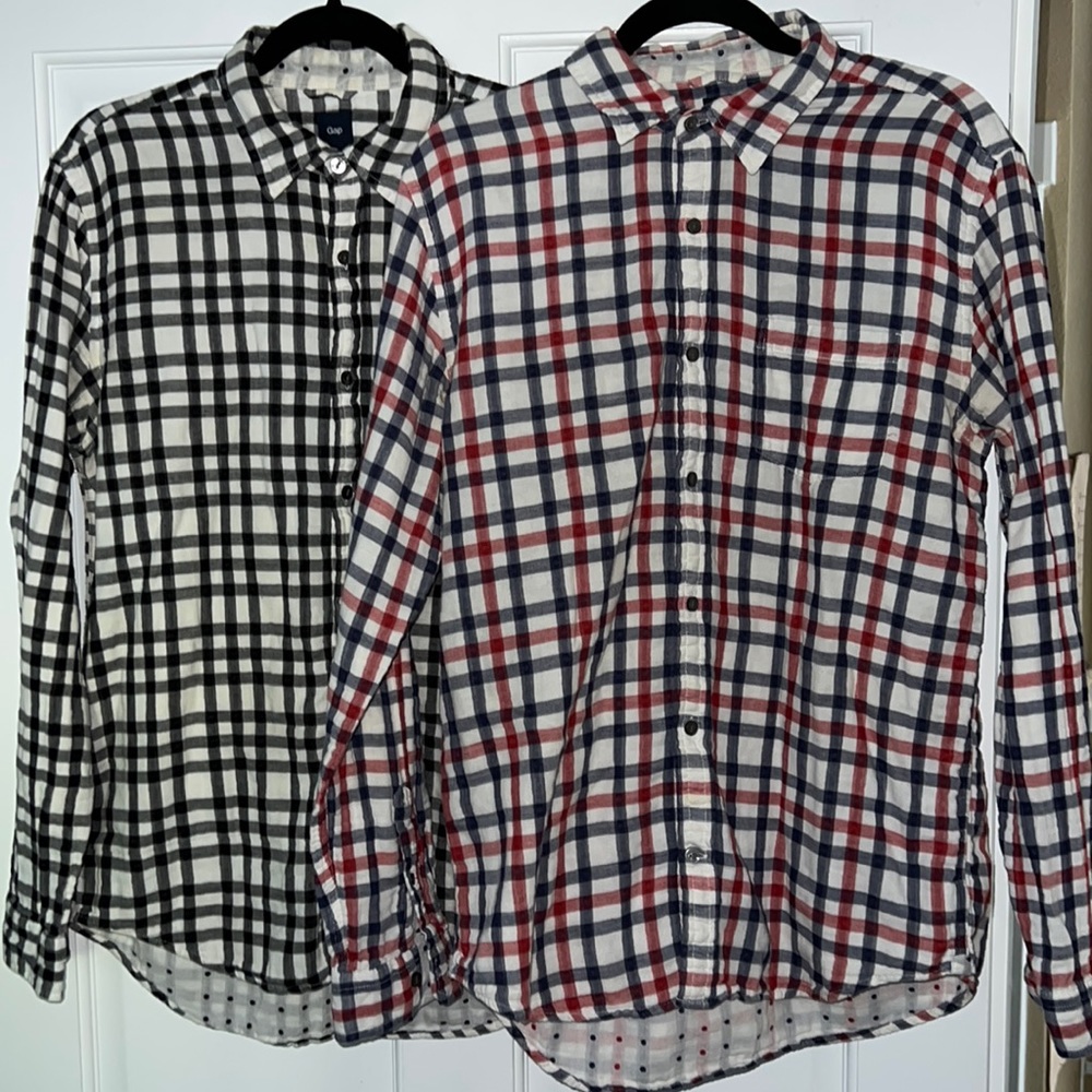 Gap Large Bundle Plaid Polka Dot Red Blue White Black Casual Dress Shirt